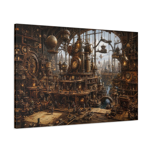 Main Mockup. Science Fiction Steampunk City Bronze Steampunk shown as stretched canvas wall art