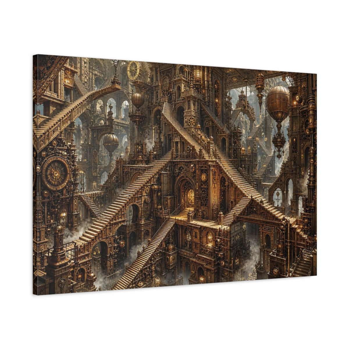 Main Mockup. Science Fiction Steampunk City Bronze Steampunk shown as stretched canvas wall art