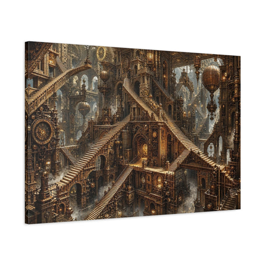 Main Mockup. Science Fiction Steampunk City Bronze Steampunk shown as stretched canvas wall art