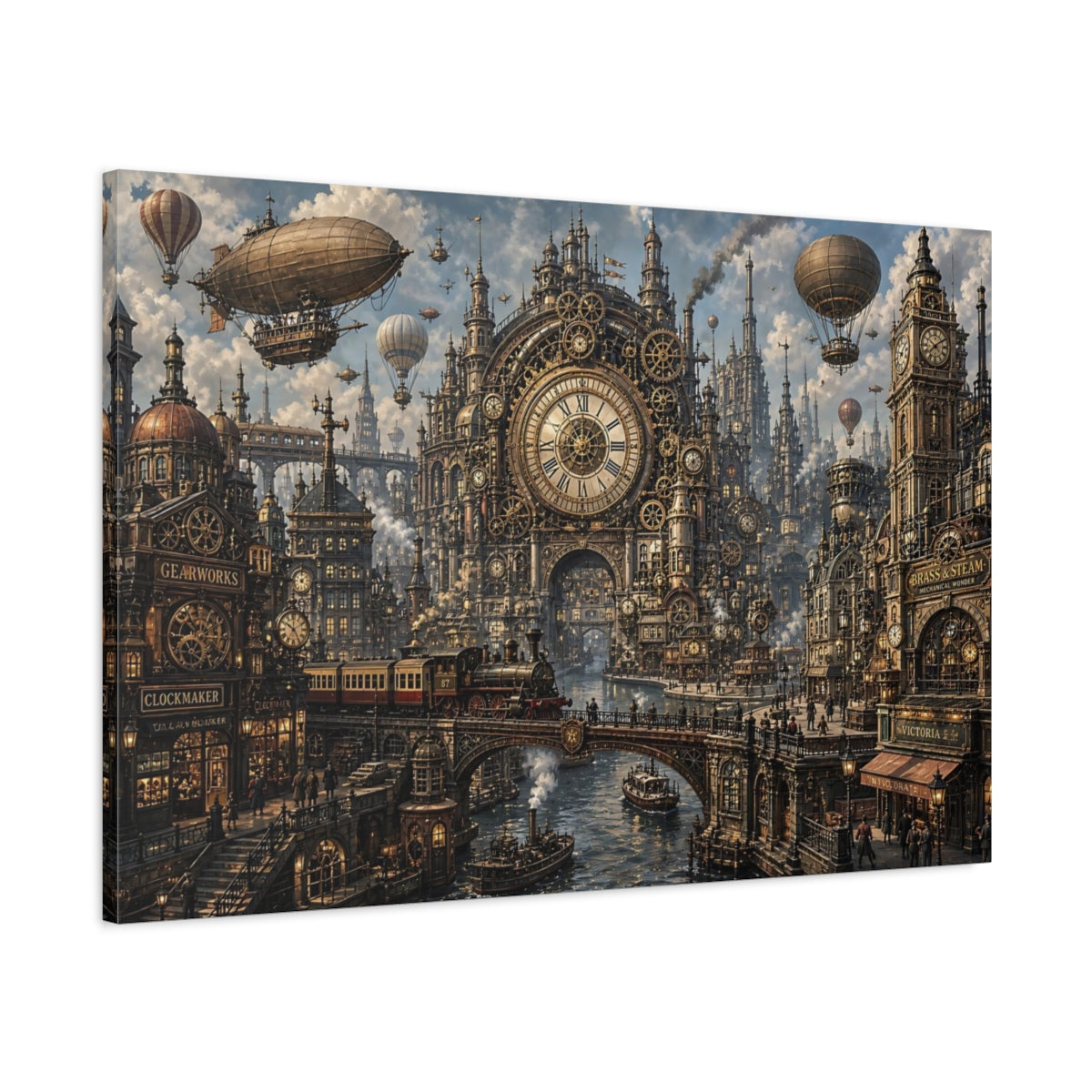 Main Mockup. Science Fiction Steampunk City Bronze Steampunk shown as stretched canvas wall art