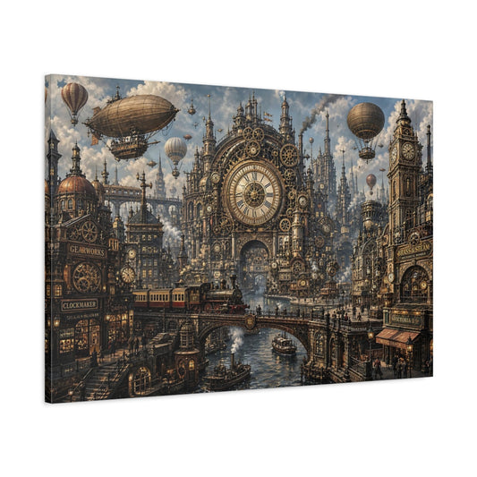 Main Mockup. Science Fiction Steampunk City Bronze Steampunk shown as stretched canvas wall art