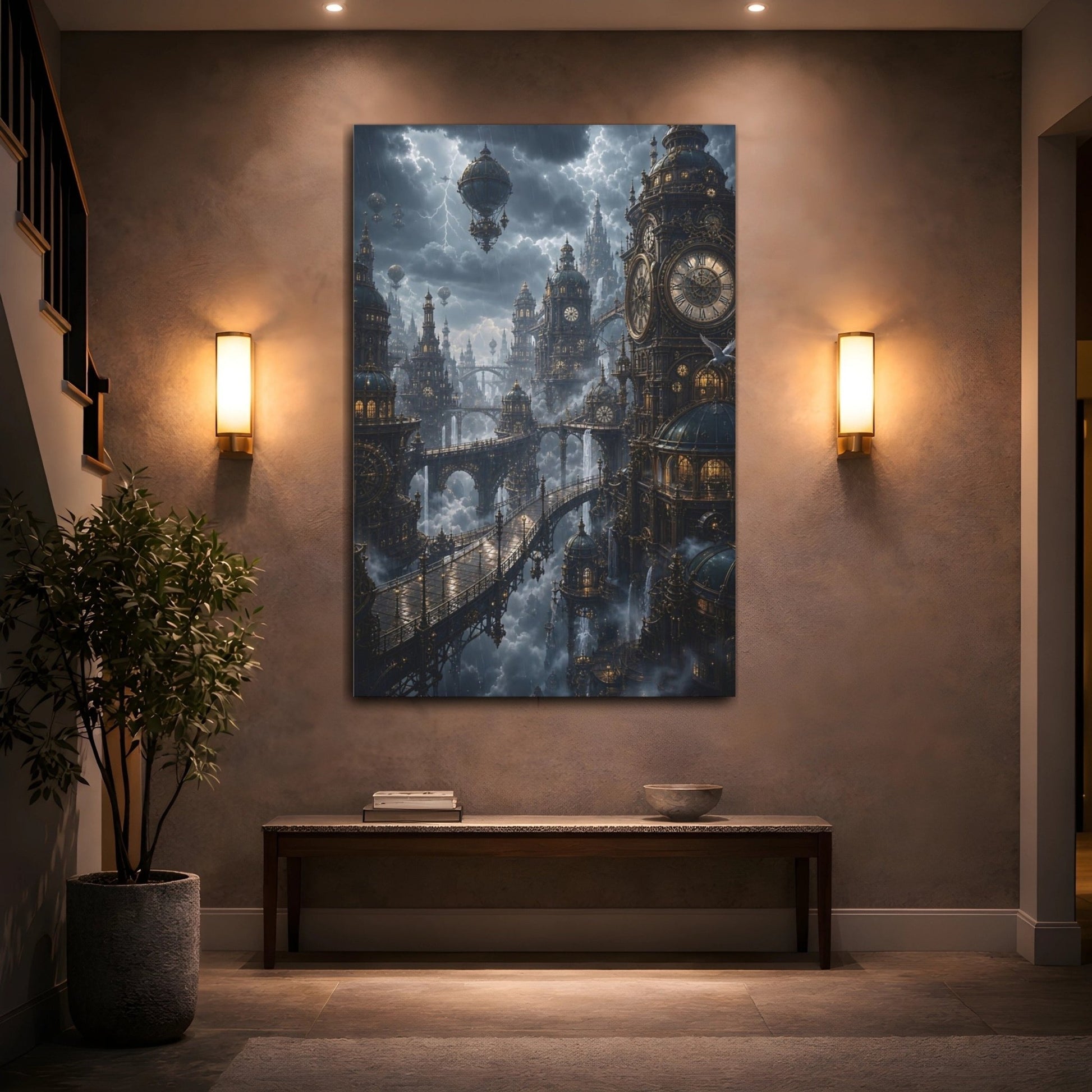 Science Fiction Steampunk City Cityscape Canvas Print – Decor for Living Room, Above Couch - YesArtYes