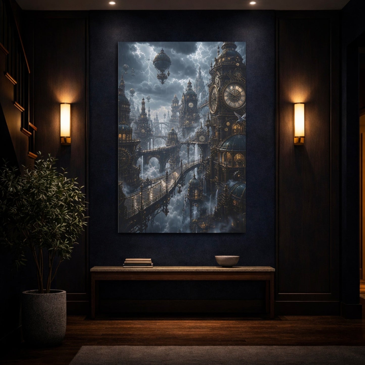 Science Fiction Steampunk City Cityscape Canvas Print – Decor for Living Room, Above Couch - YesArtYes