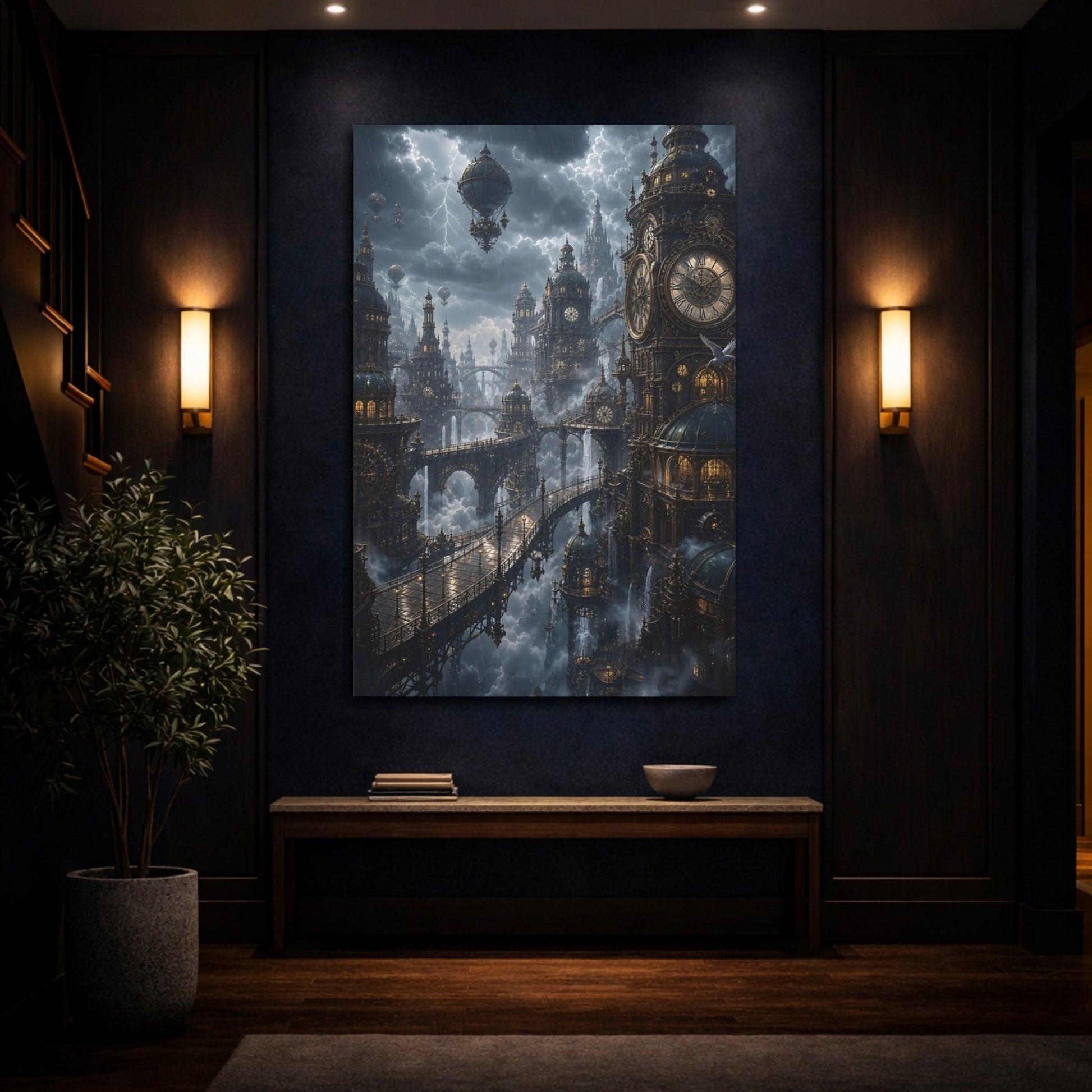Science Fiction Steampunk City Cityscape Canvas Print – Decor for Living Room, Above Couch - YesArtYes