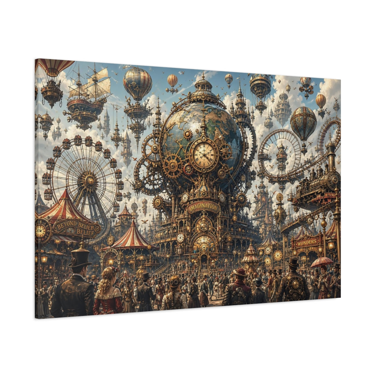 Side Mockup 1. Science Fiction Steampunk City Steampunk Fantasy shown as stretched canvas wall art