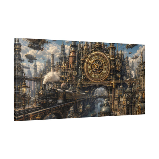 Main Mockup. Science Fiction Steampunk City Gold Steampunk shown as stretched canvas wall art
