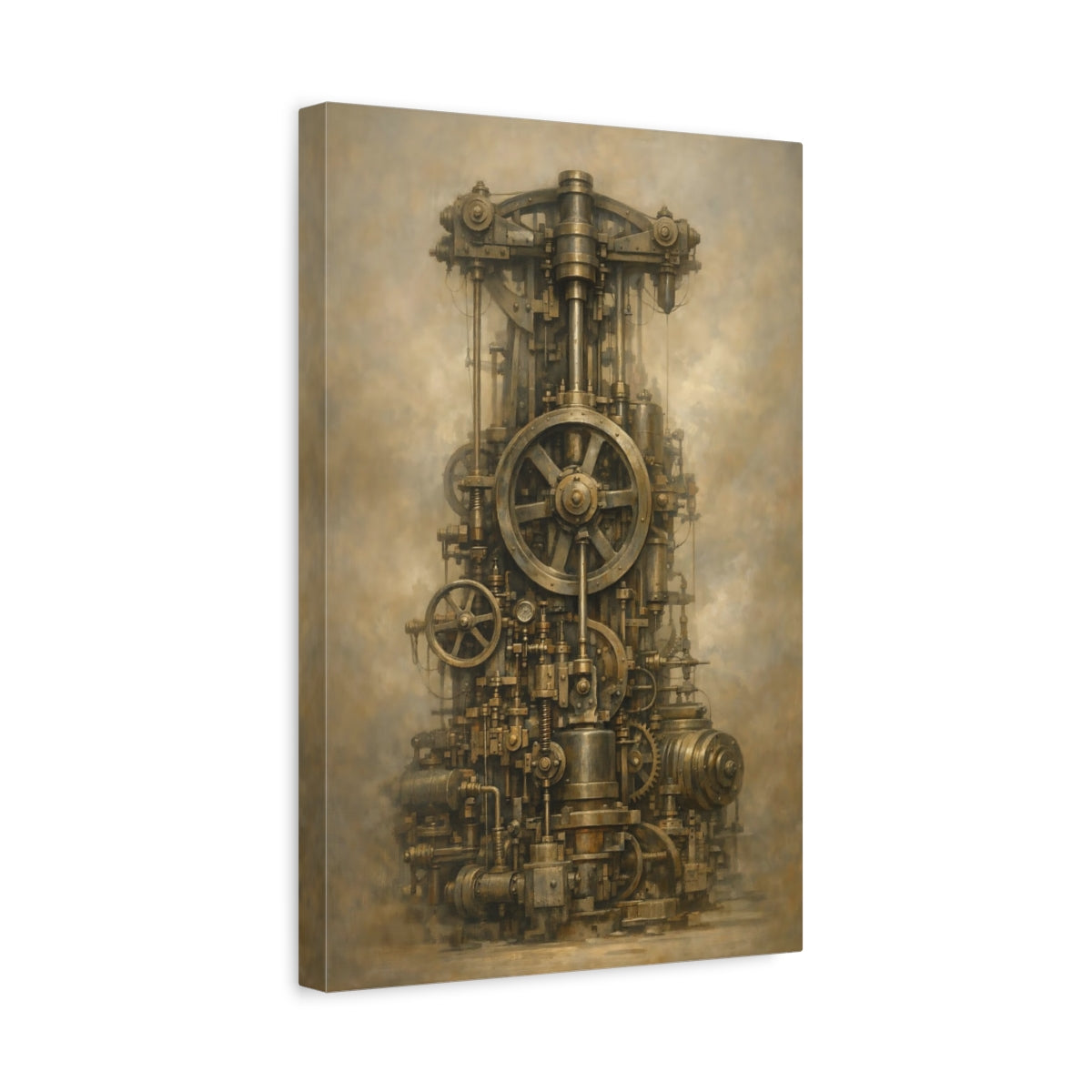 Side Mockup 4. Science Fiction Steampunk Engine Bronze Steampunk shown as stretched canvas wall art