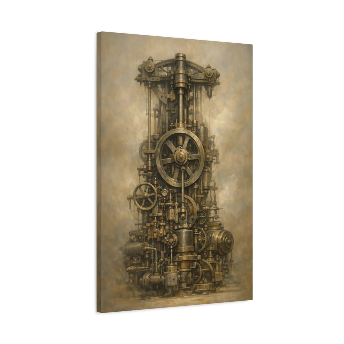 Side Mockup 2. Science Fiction Steampunk Engine Bronze Steampunk shown as stretched canvas wall art