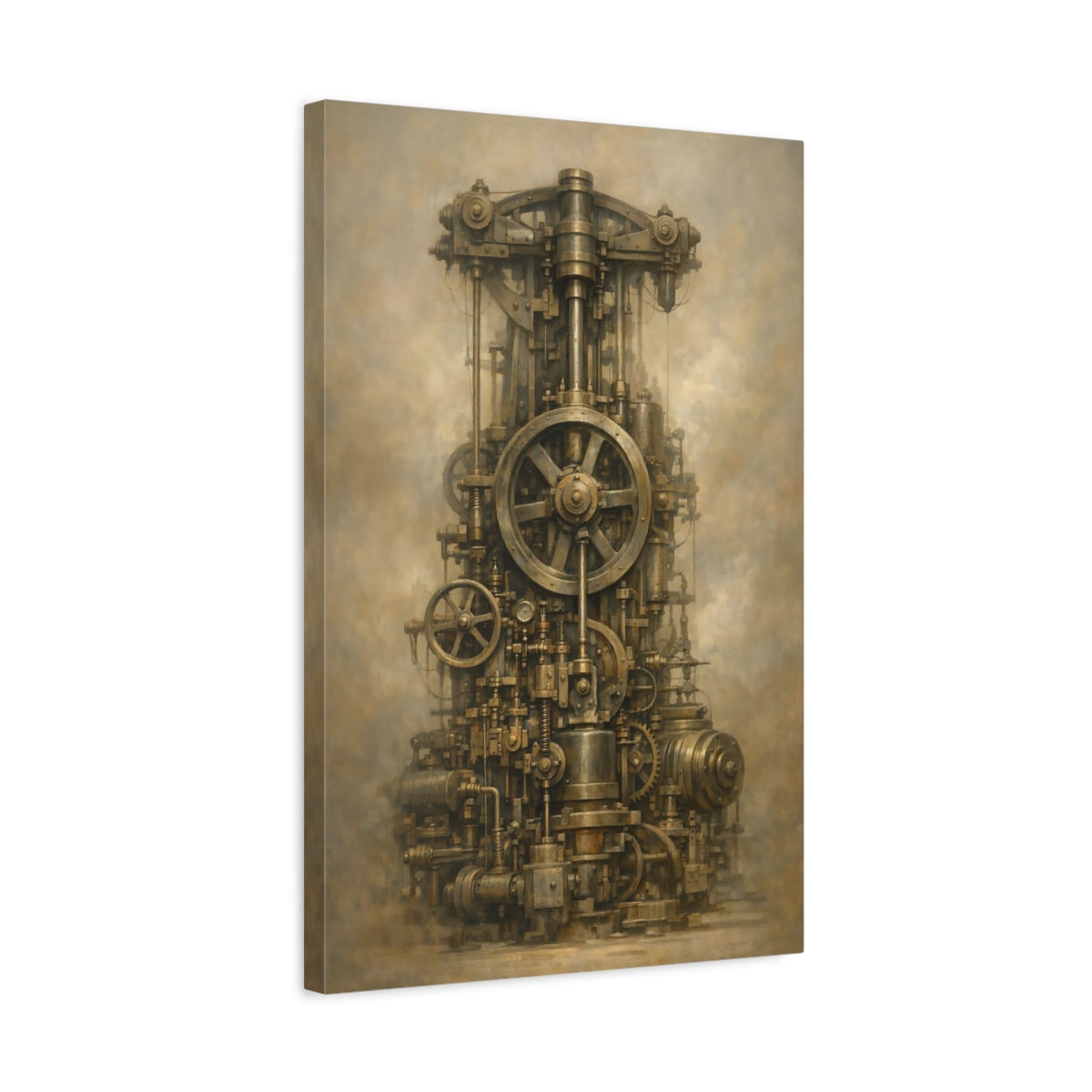Side Mockup 3. Science Fiction Steampunk Engine Bronze Steampunk shown as stretched canvas wall art