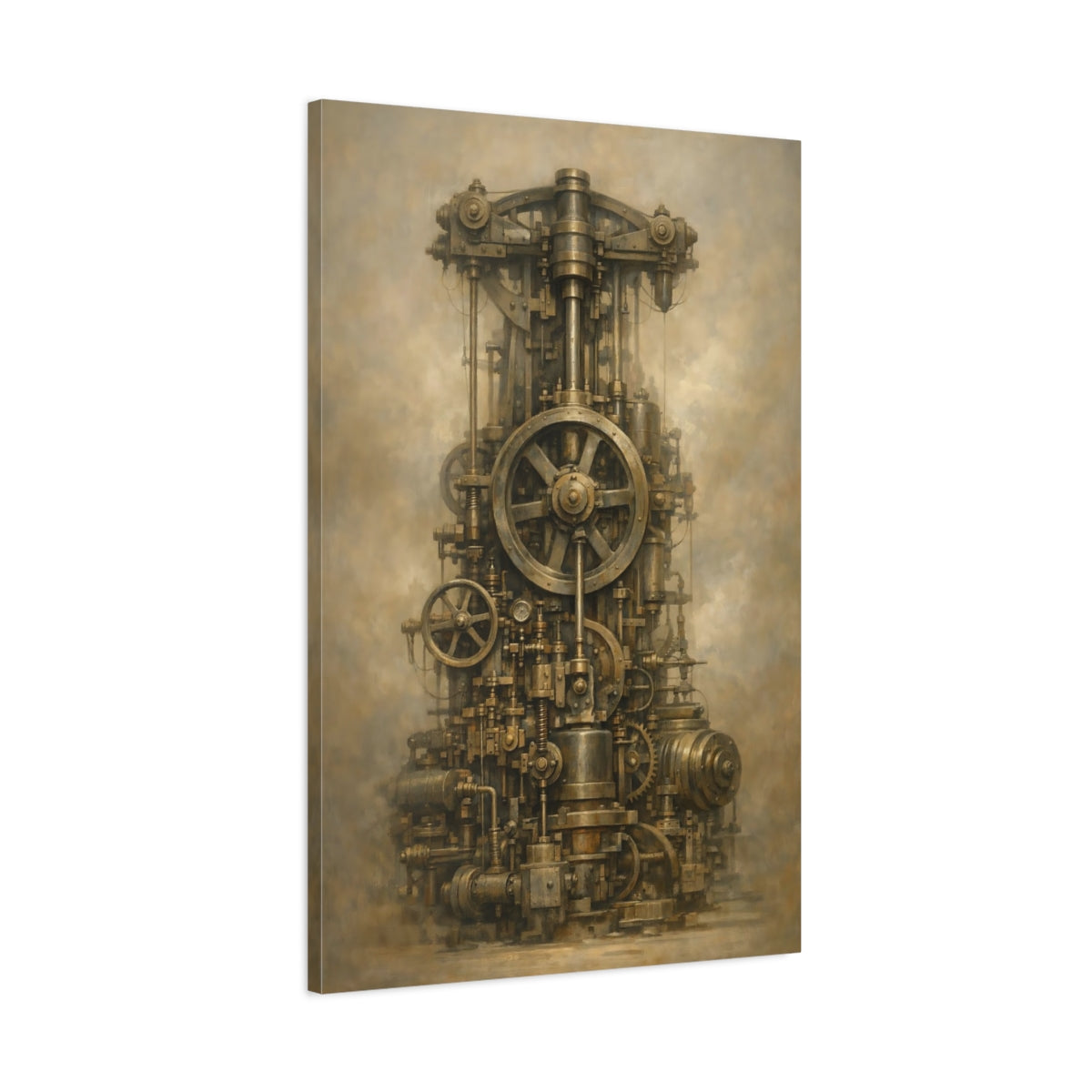 Side Mockup 1. Science Fiction Steampunk Engine Bronze Steampunk shown as stretched canvas wall art