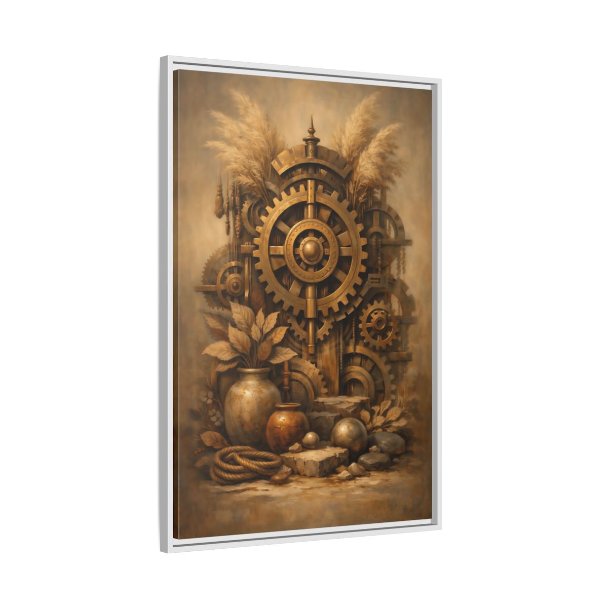 Side Mockup 9. Science Fiction Steampunk Gears Gold Steampunk shown as stretched canvas wall art