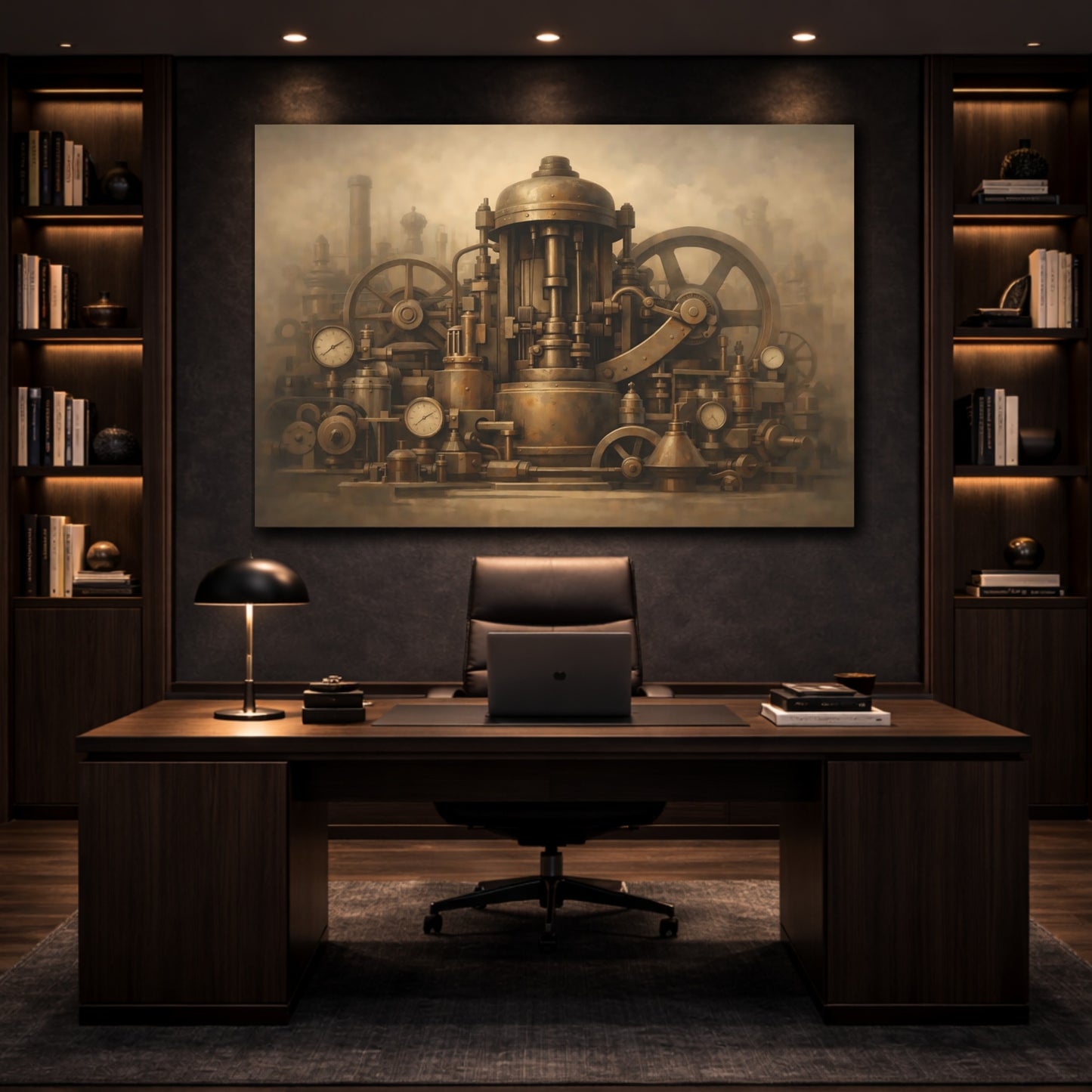 Science Fiction Steampunk Machinery Bronze Steampunk shown as front canvas room wall art
