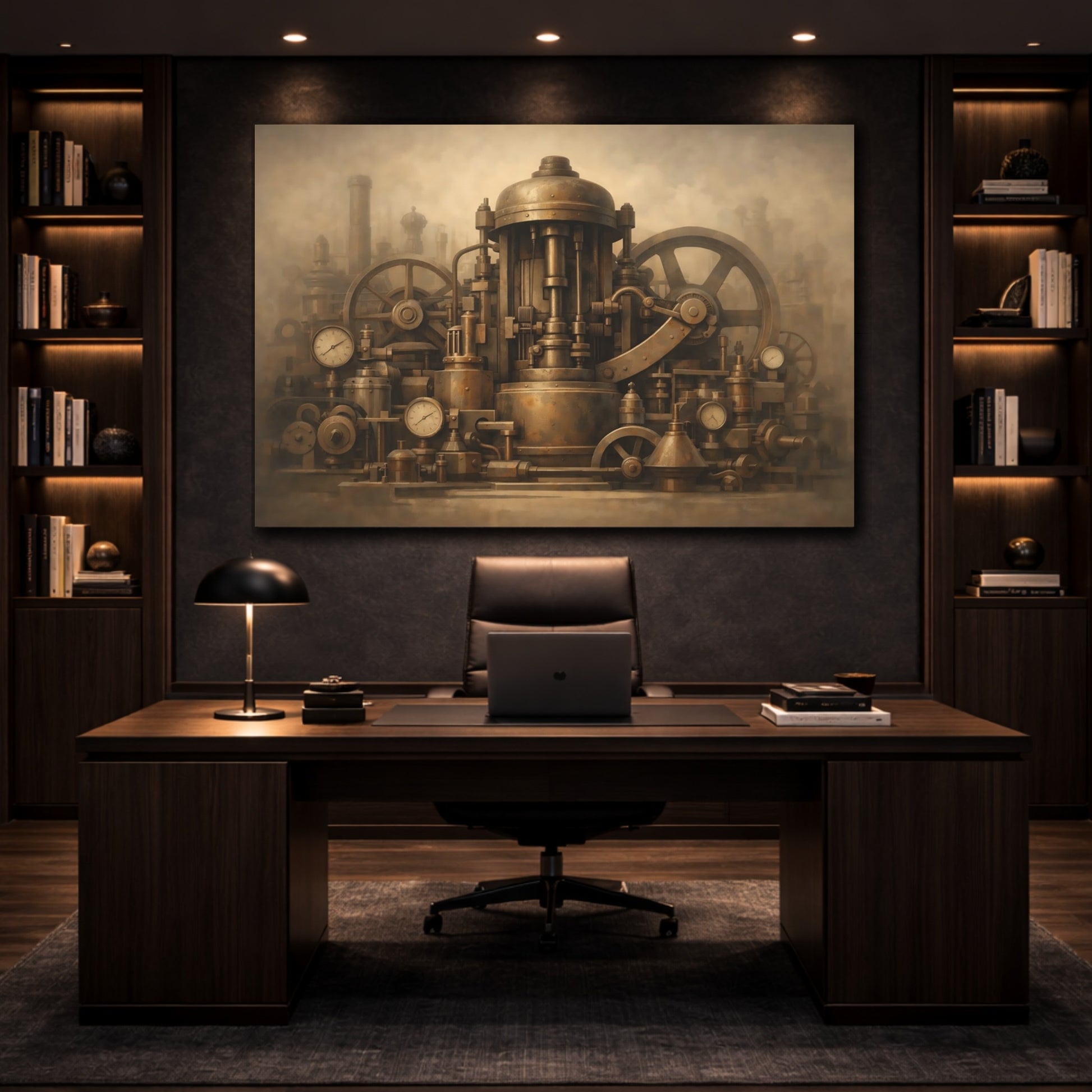 Science Fiction Steampunk Machinery Bronze Steampunk shown as front canvas room wall art