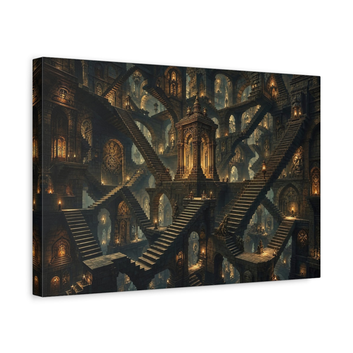 Side Mockup 4. Science Fiction Stone Labyrinth Ancient Stone Labyrinth shown as stretched canvas wall art