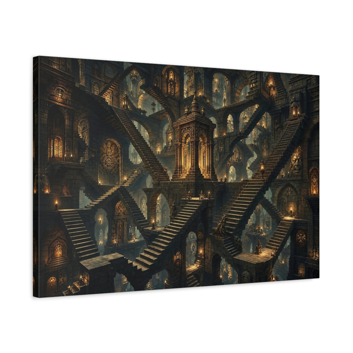 Side Mockup 2. Science Fiction Stone Labyrinth Ancient Stone Labyrinth shown as stretched canvas wall art