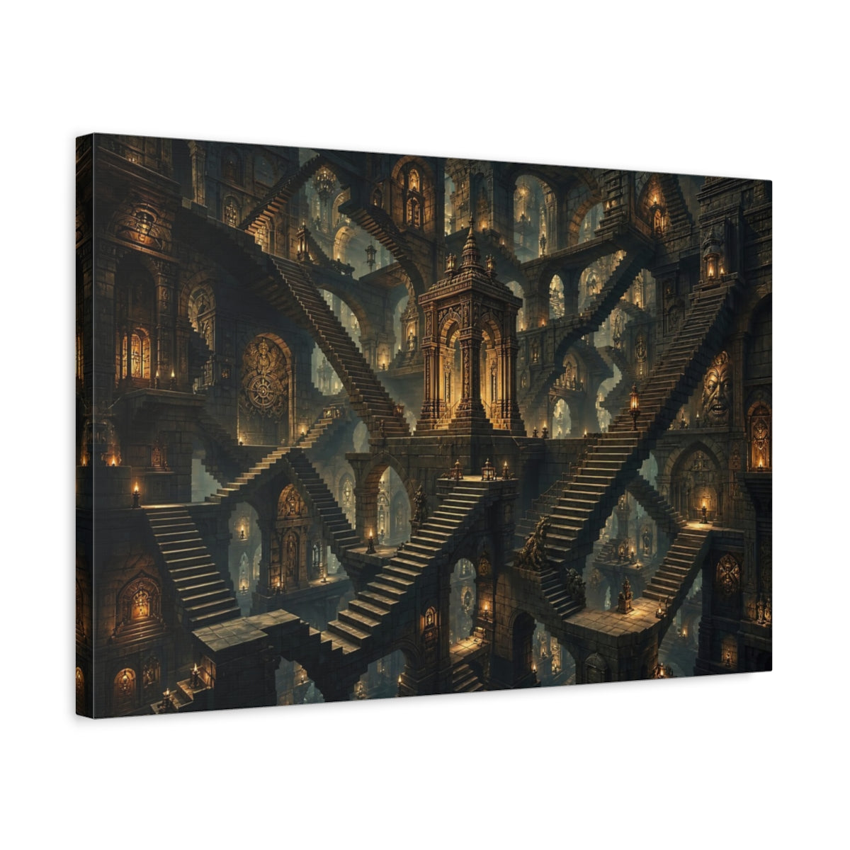 Side Mockup 3. Science Fiction Stone Labyrinth Ancient Stone Labyrinth shown as stretched canvas wall art