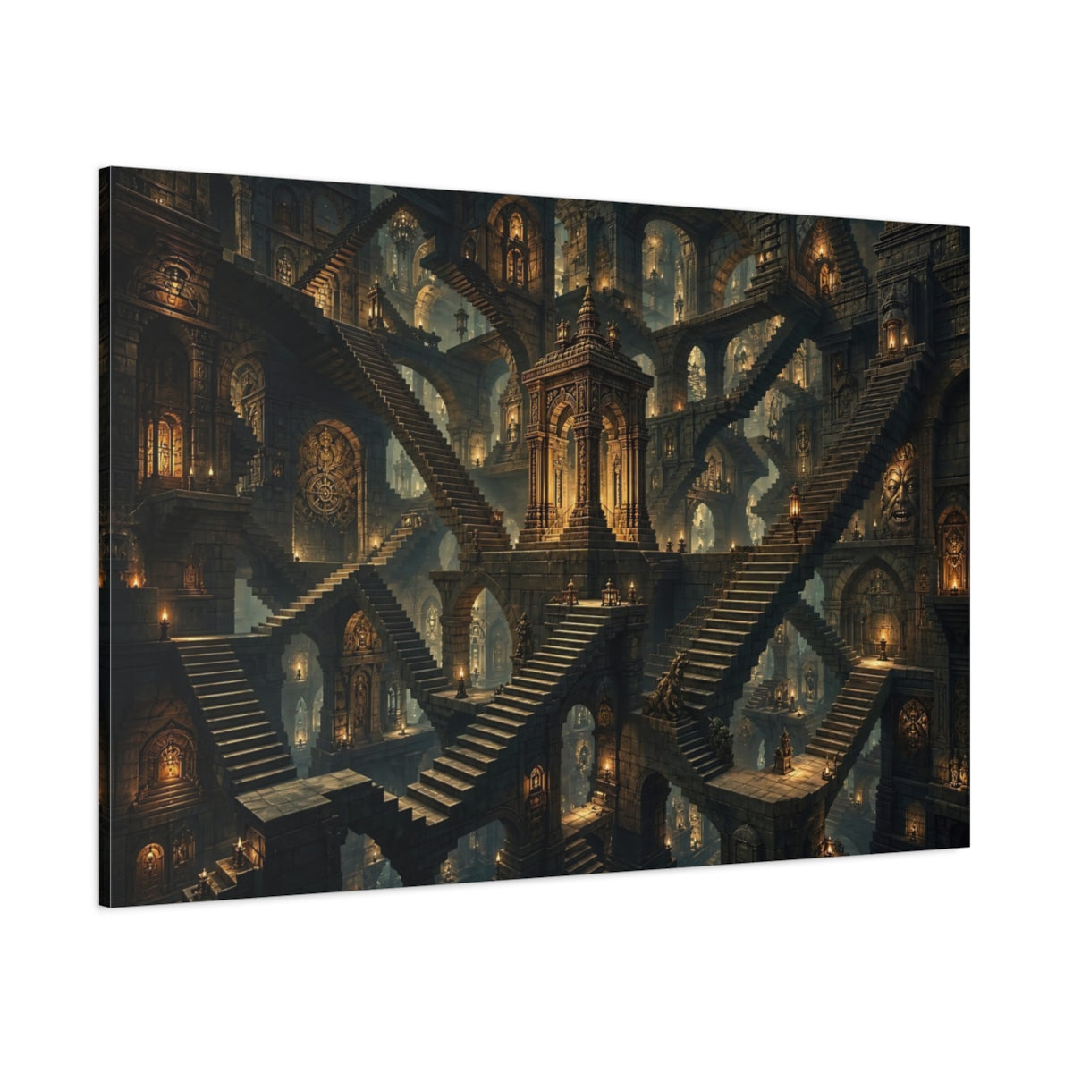 Side Mockup 1. Science Fiction Stone Labyrinth Ancient Stone Labyrinth shown as stretched canvas wall art
