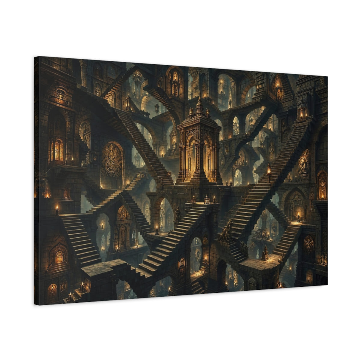 Main Mockup. Science Fiction Stone Labyrinth Ancient Stone Labyrinth shown as stretched canvas wall art