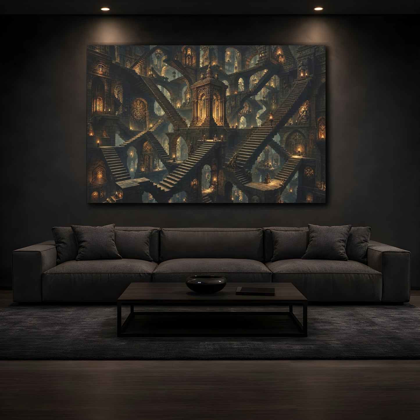 Mockup 3. Science Fiction Stone Labyrinth Ancient Stone Labyrinth shown as stretched canvas wall art