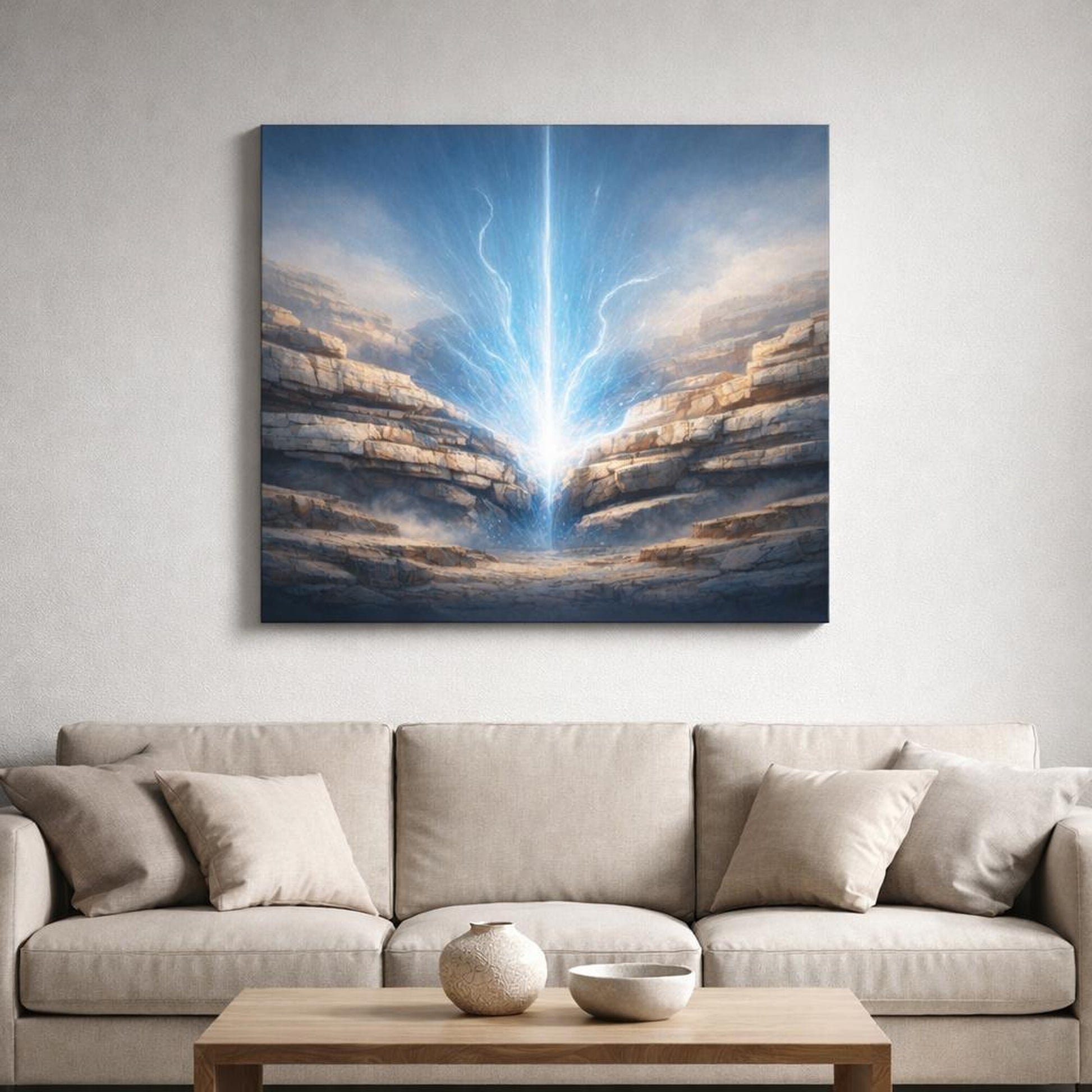 Science Fiction Stone Layers shown as canvas wall art in a refined dining room
