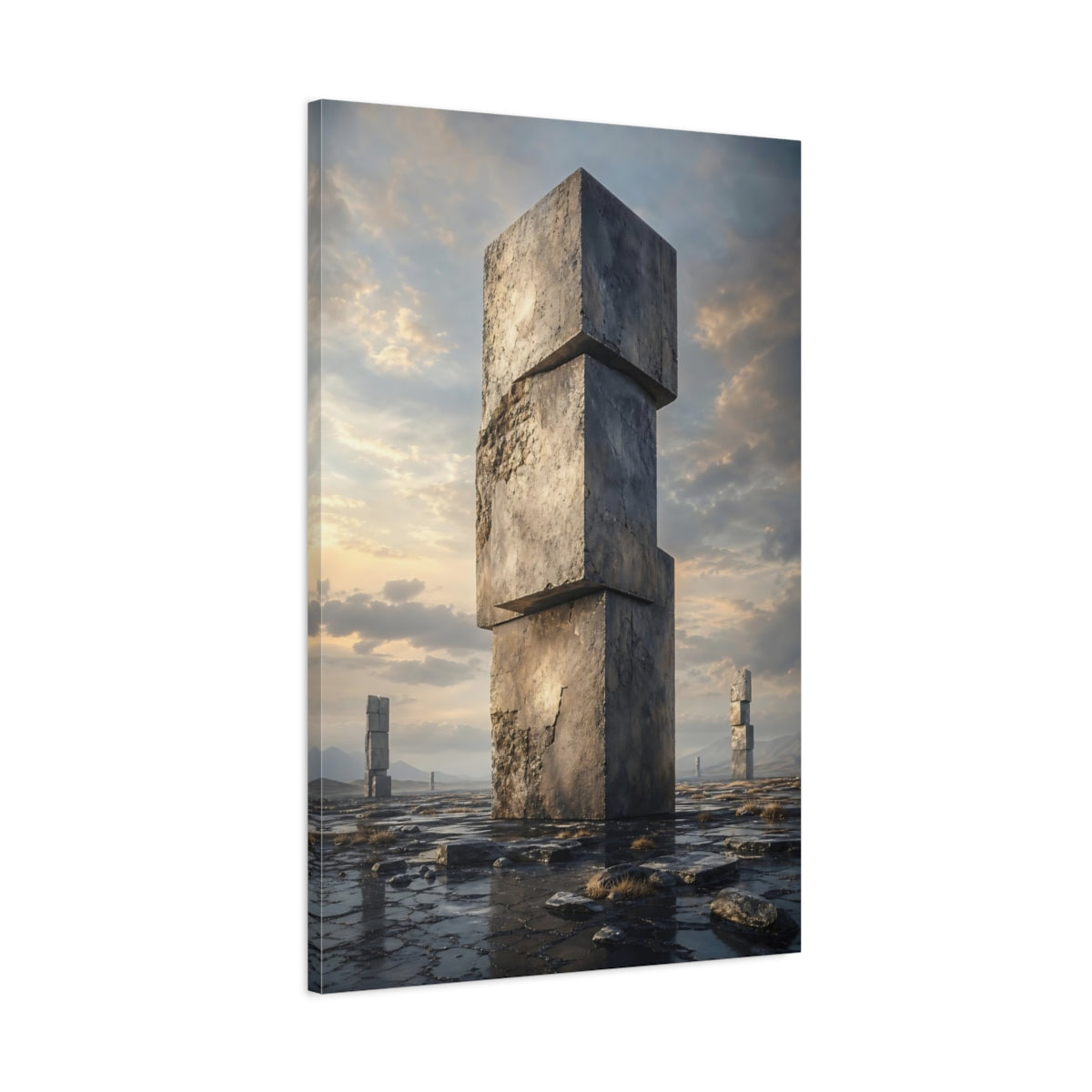 Main Mockup. Science Fiction Stone Monoliths Grey Stone shown as stretched canvas wall art
