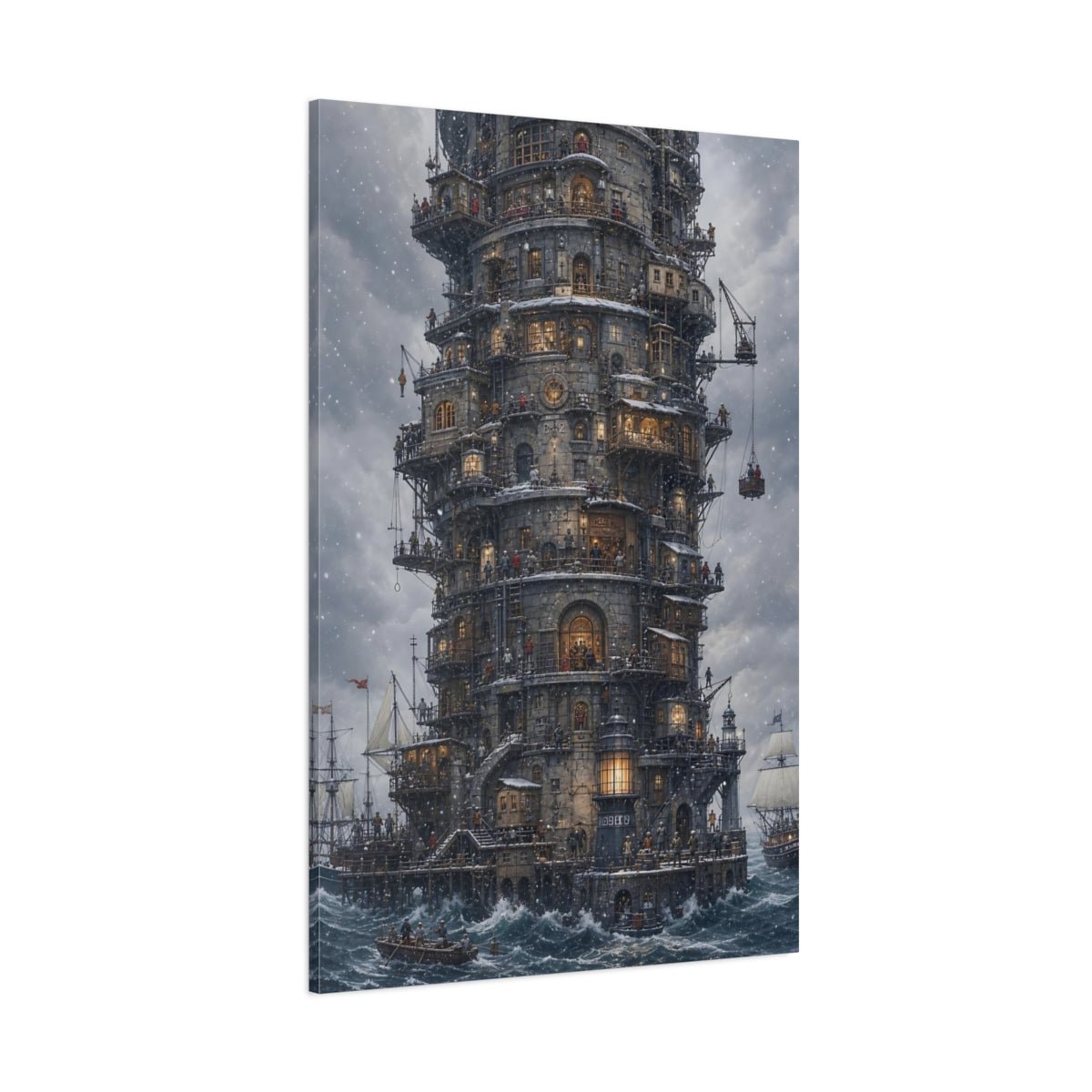 Science Fiction Tower City Grey Industrial Canvas Wall Art Print – fantasy Living Room, Above Couch - YesArtYes