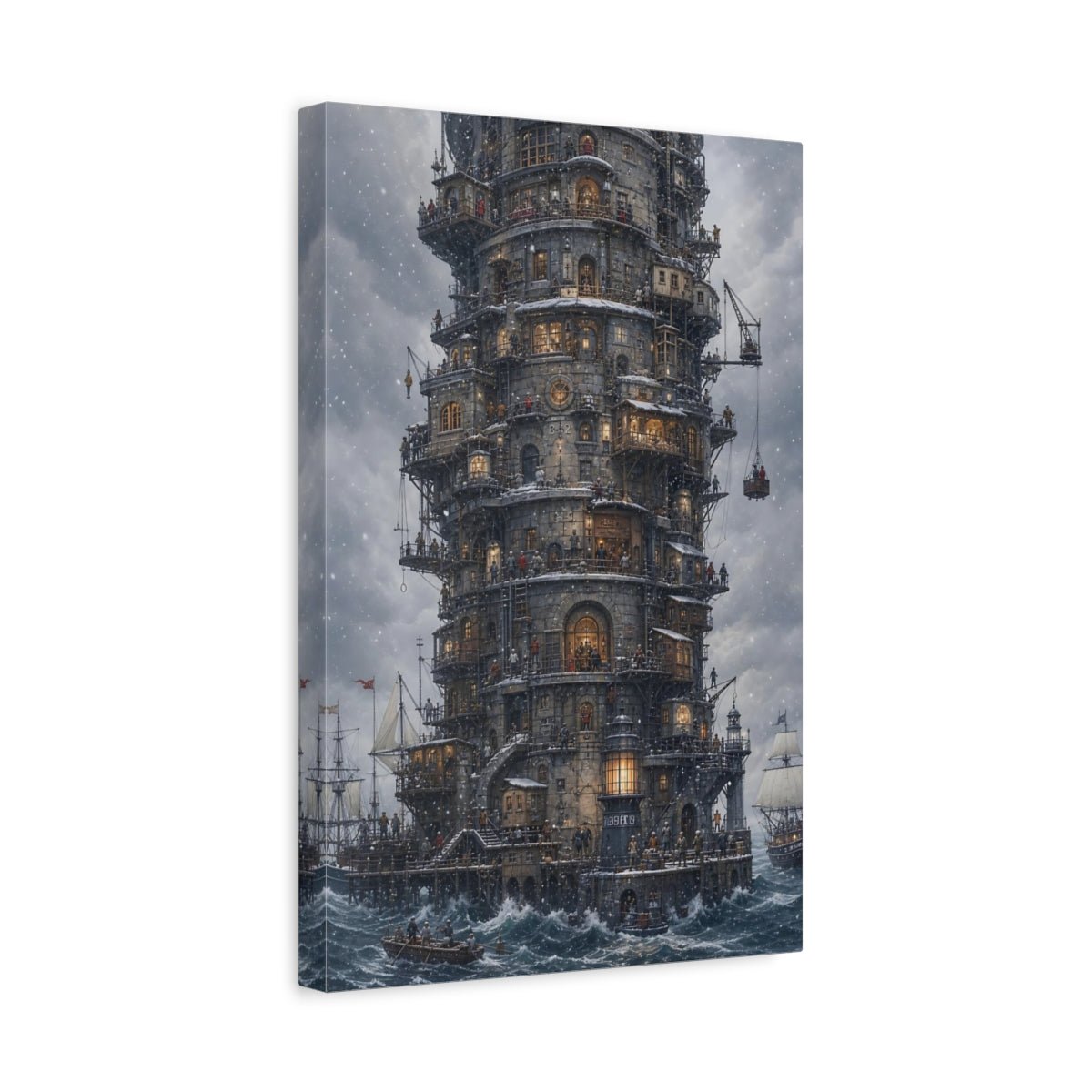Science Fiction Tower City Grey Industrial Canvas Wall Art Print – fantasy Living Room, Above Couch - YesArtYes