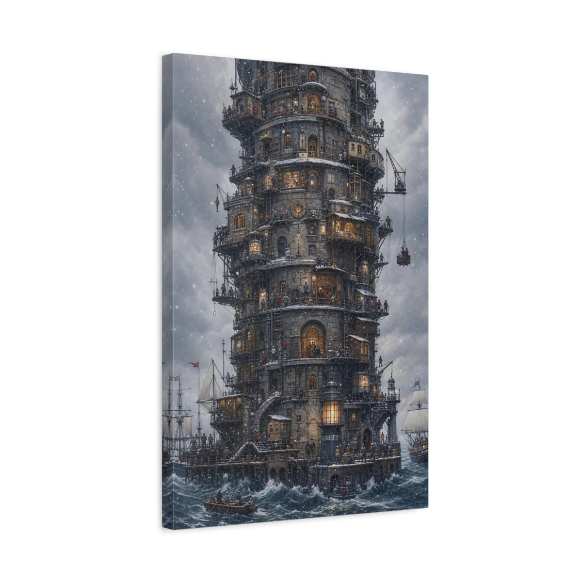 Science Fiction Tower City Grey Industrial Canvas Wall Art Print – fantasy Living Room, Above Couch - YesArtYes