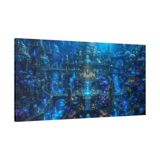 Main Mockup. Science Fiction Underwater City Deep Blue Fantasy shown as stretched canvas wall art
