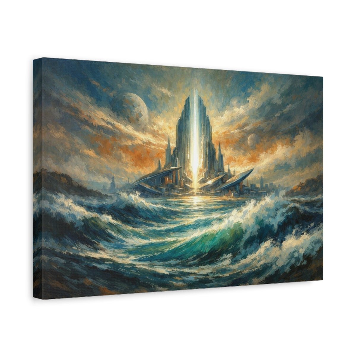 Science Fiction Waves Futuristic City - Canvas Wall Art Print - YesArtYes