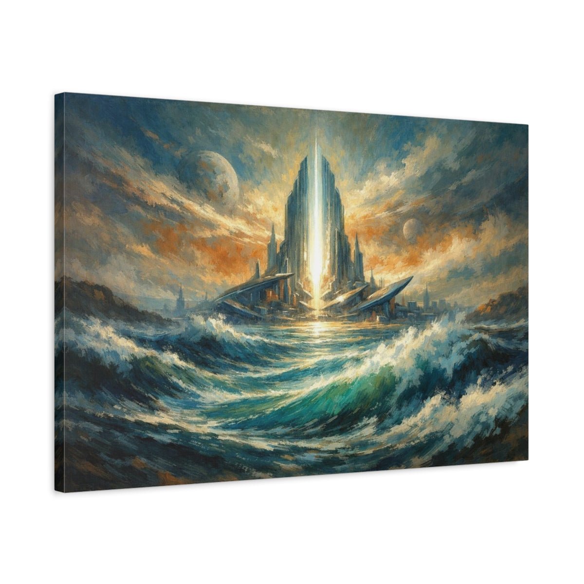 Science Fiction Waves Futuristic City - Canvas Wall Art Print - YesArtYes