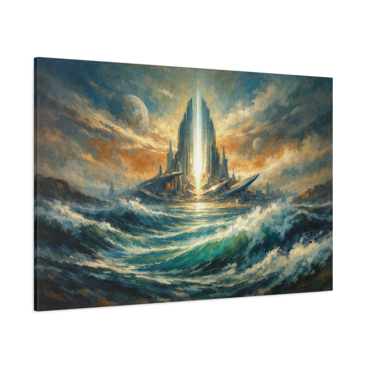 Science Fiction Waves Futuristic City - Canvas Wall Art Print - YesArtYes