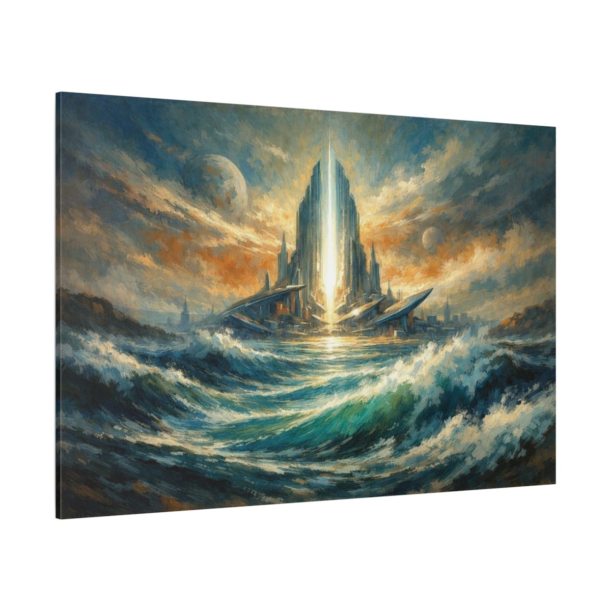Science Fiction Waves Futuristic City - Canvas Wall Art Print - YesArtYes