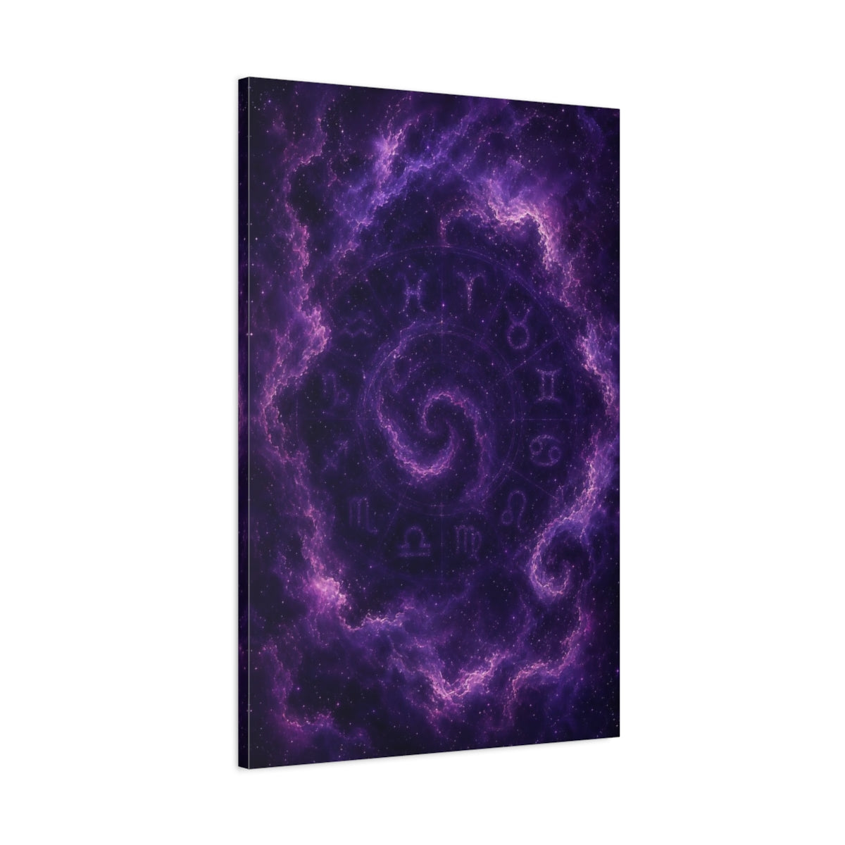Main Mockup. Science Fiction Zodiac Signs Purple Galaxy shown as stretched canvas wall art