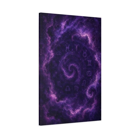 Main Mockup. Science Fiction Zodiac Signs Purple Galaxy shown as stretched canvas wall art