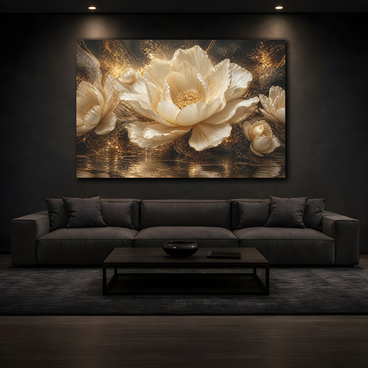 Mockup 3. Sculptural Golden Bloom shown as canvas print