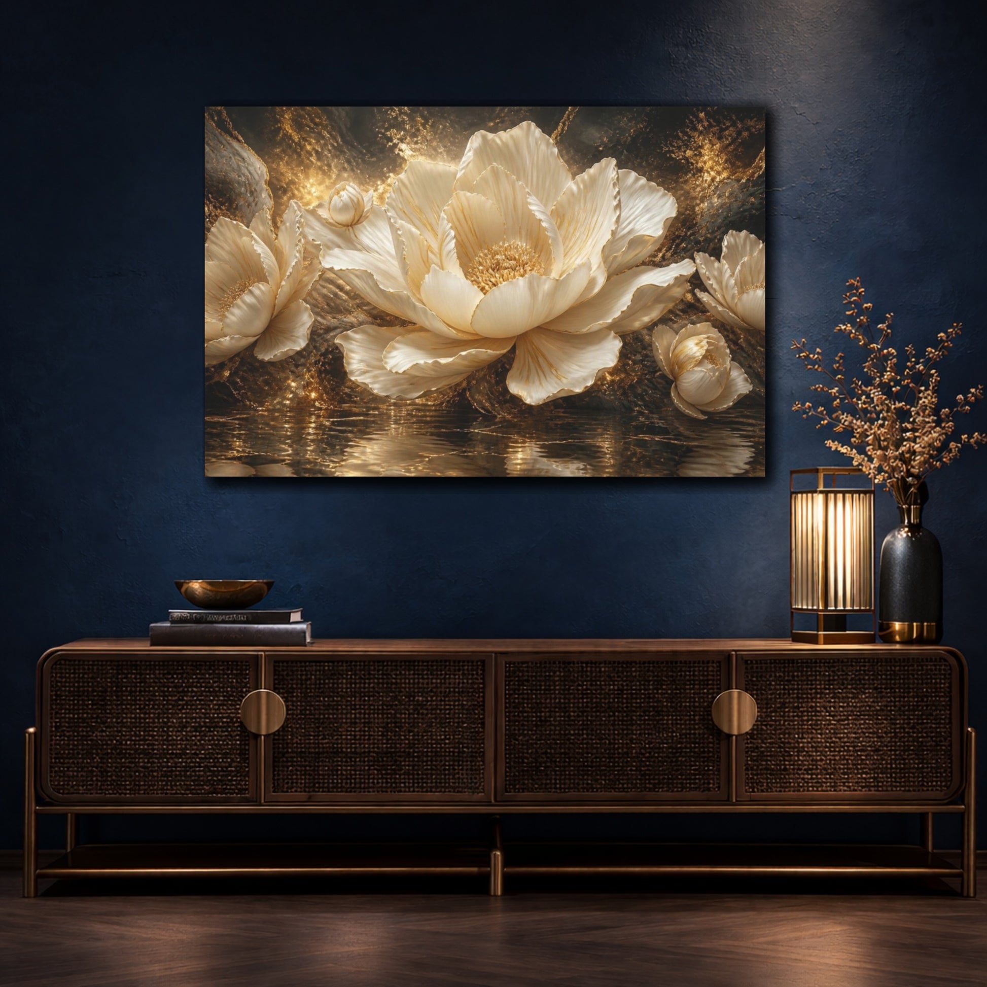 Mockup 4. Sculptural Golden Bloom shown as canvas print
