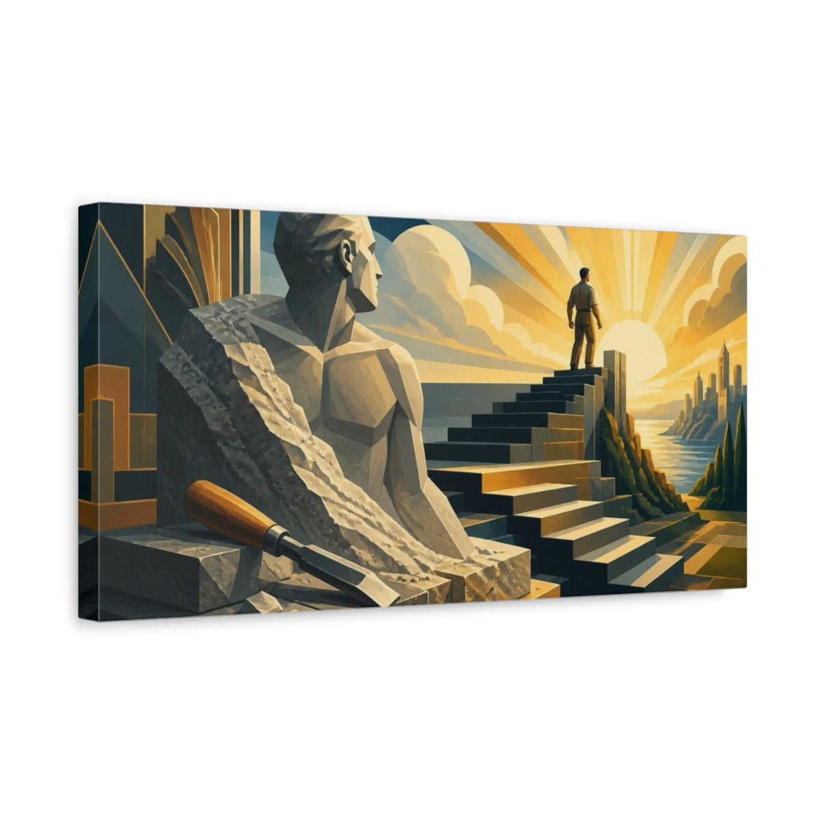 Side Mockup 3. Sculpture Of Motivation shown as canvas print