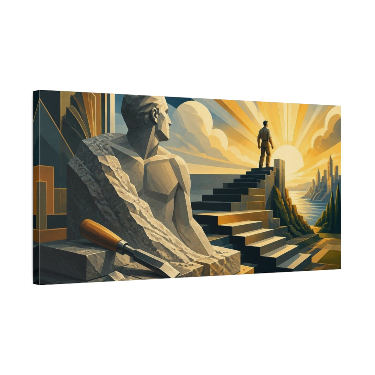 Side Mockup 1. Sculpture Of Motivation shown as canvas print