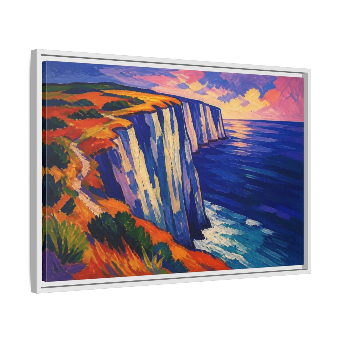 Side Mockup 10. Sea Cliffs Nature Vista shown as framed canvas print