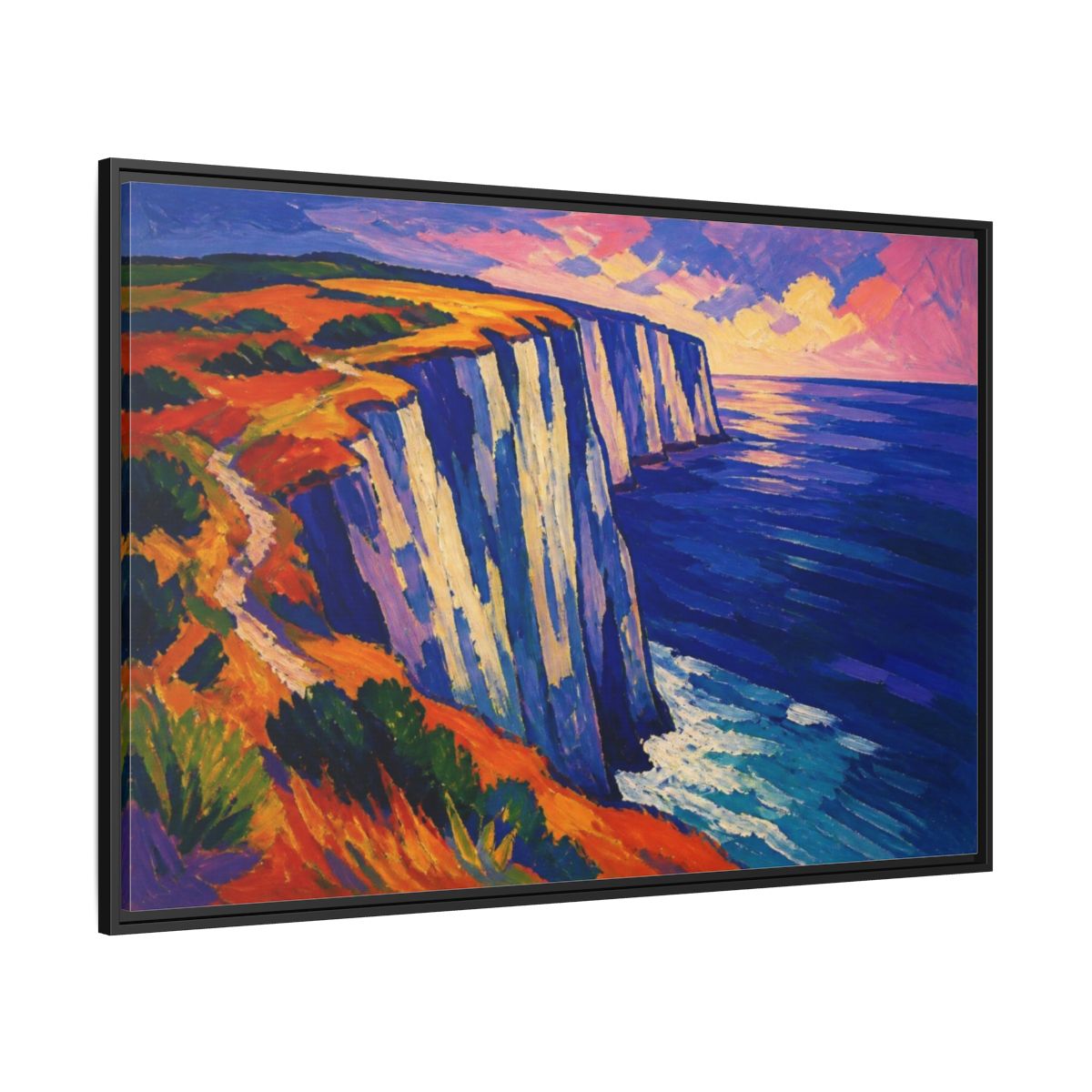 Side Mockup 12. Sea Cliffs Nature Vista shown as framed canvas print