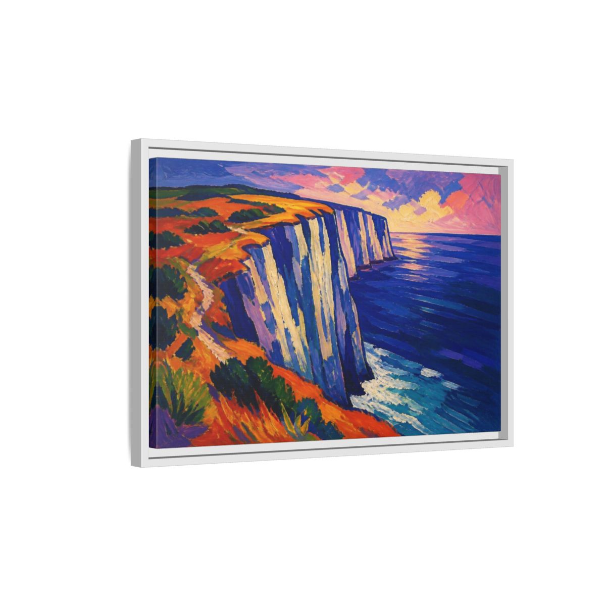 Side Mockup 1. Sea Cliffs Nature Vista shown as framed canvas print