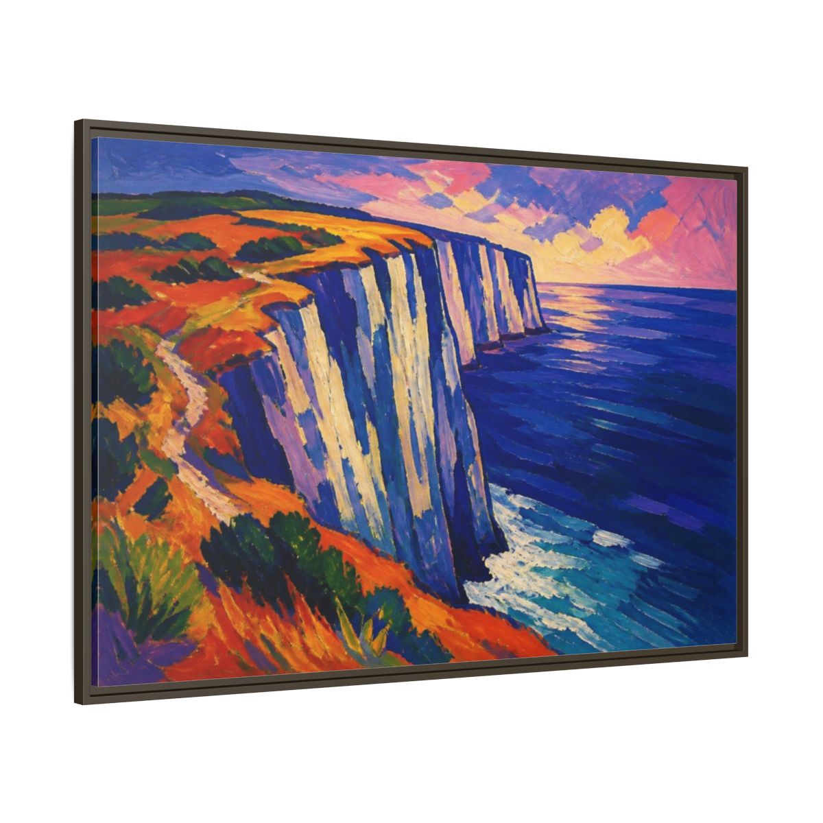 Side Mockup 8. Sea Cliffs Nature Vista shown as framed canvas print