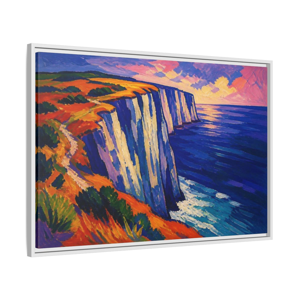 Side Mockup 9. Sea Cliffs Nature Vista shown as framed canvas print