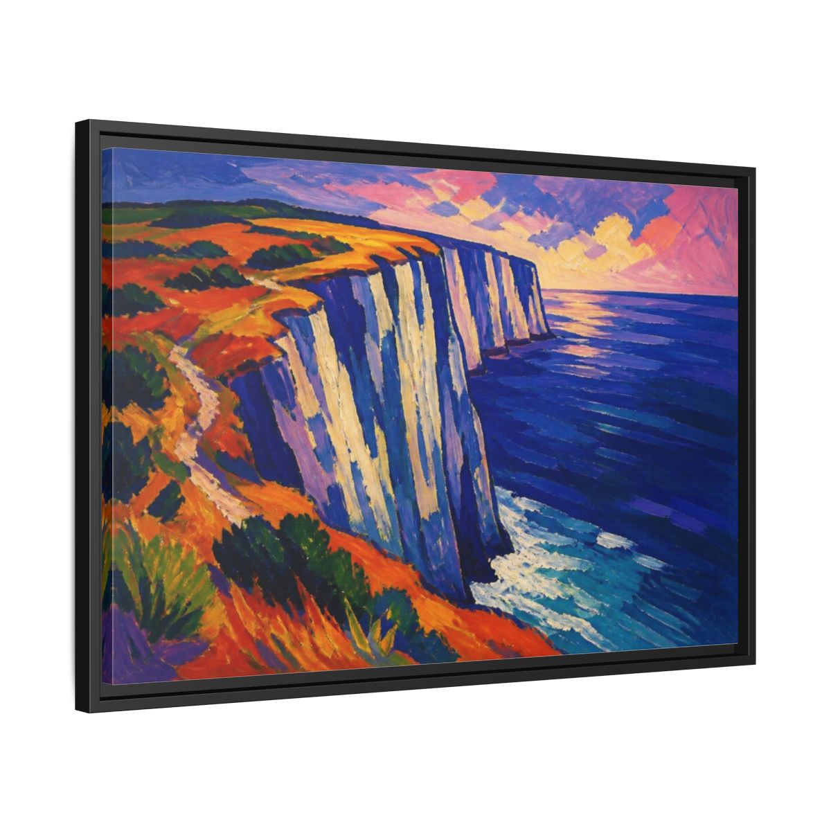 Side Mockup 14. Sea Cliffs Nature Vista shown as framed canvas print