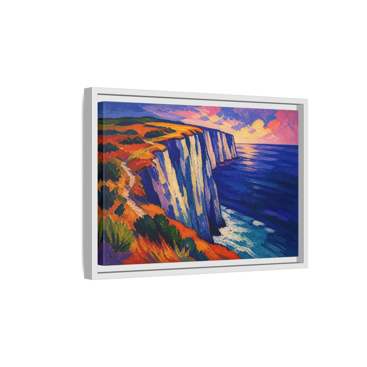 Side Mockup 4. Sea Cliffs Nature Vista shown as framed canvas print