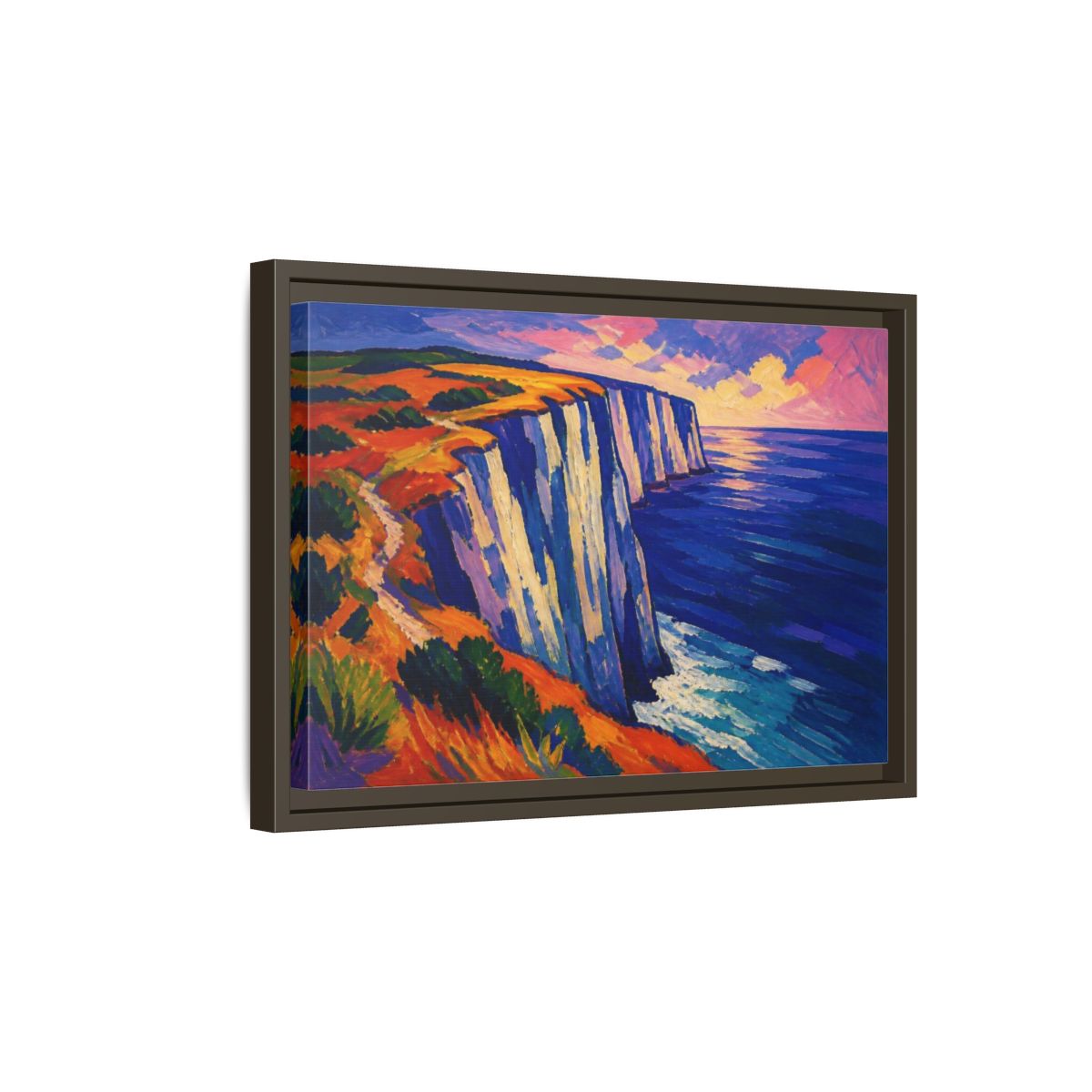 Side Mockup 5. Sea Cliffs Nature Vista shown as framed canvas print