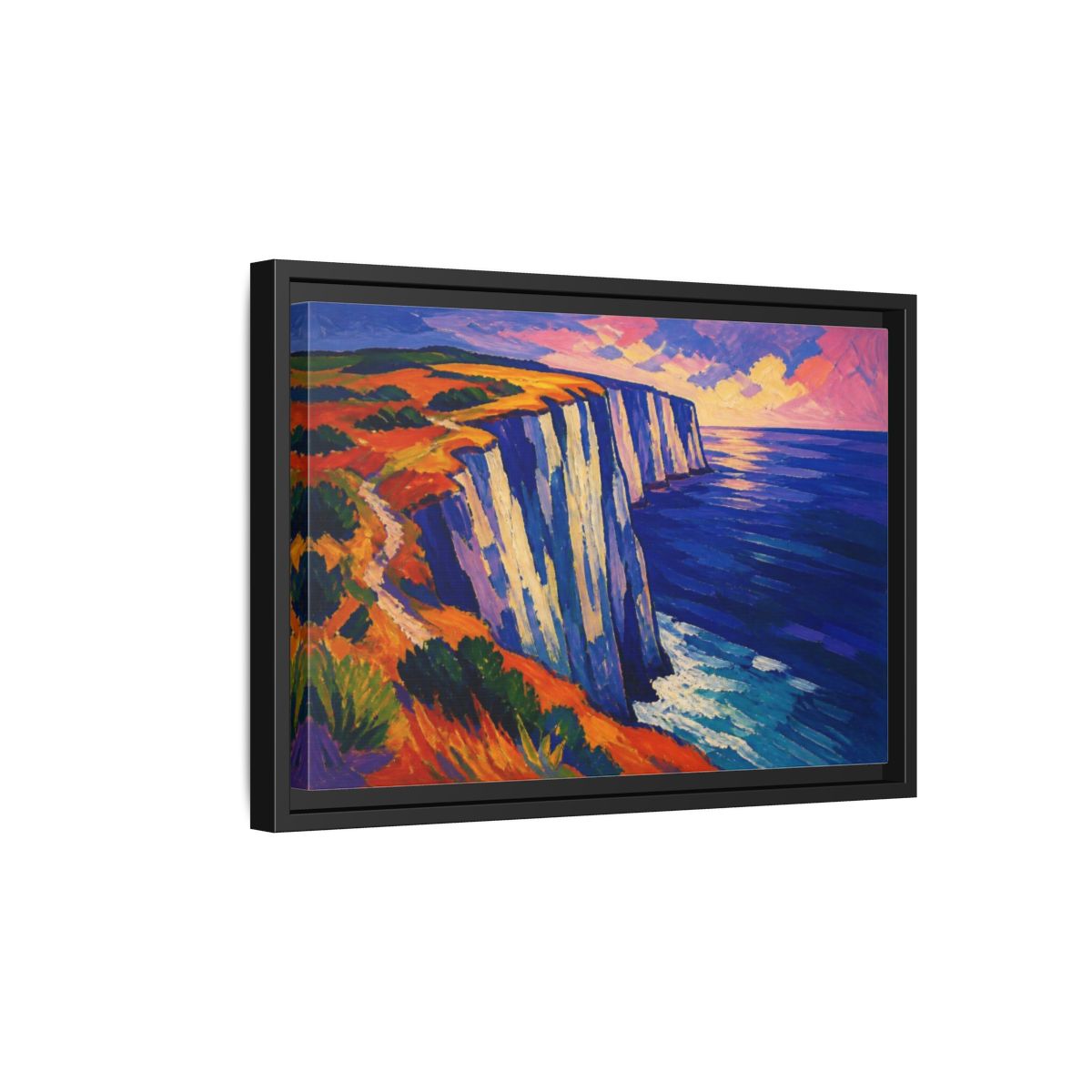Side Mockup 6. Sea Cliffs Nature Vista shown as framed canvas print