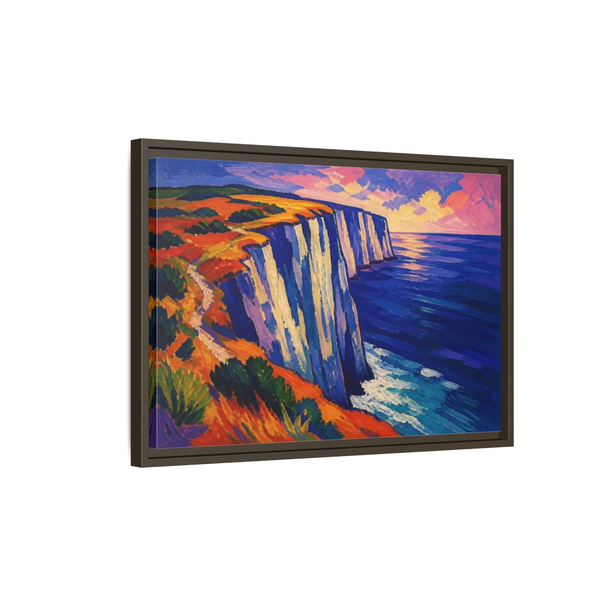 Side Mockup 2. Sea Cliffs Nature Vista shown as framed canvas print