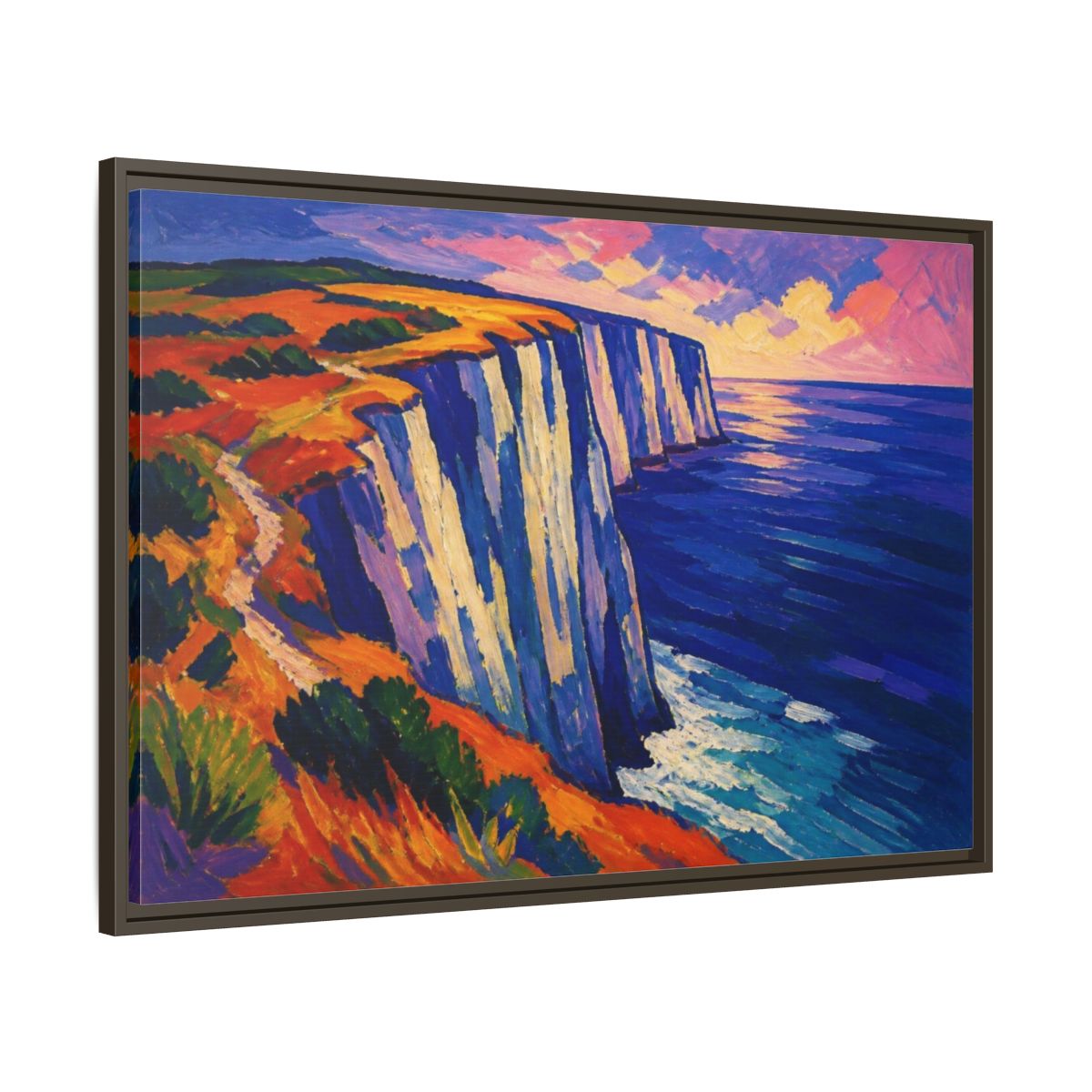 Main Mockup. Sea Cliffs Nature Vista shown as framed canvas print